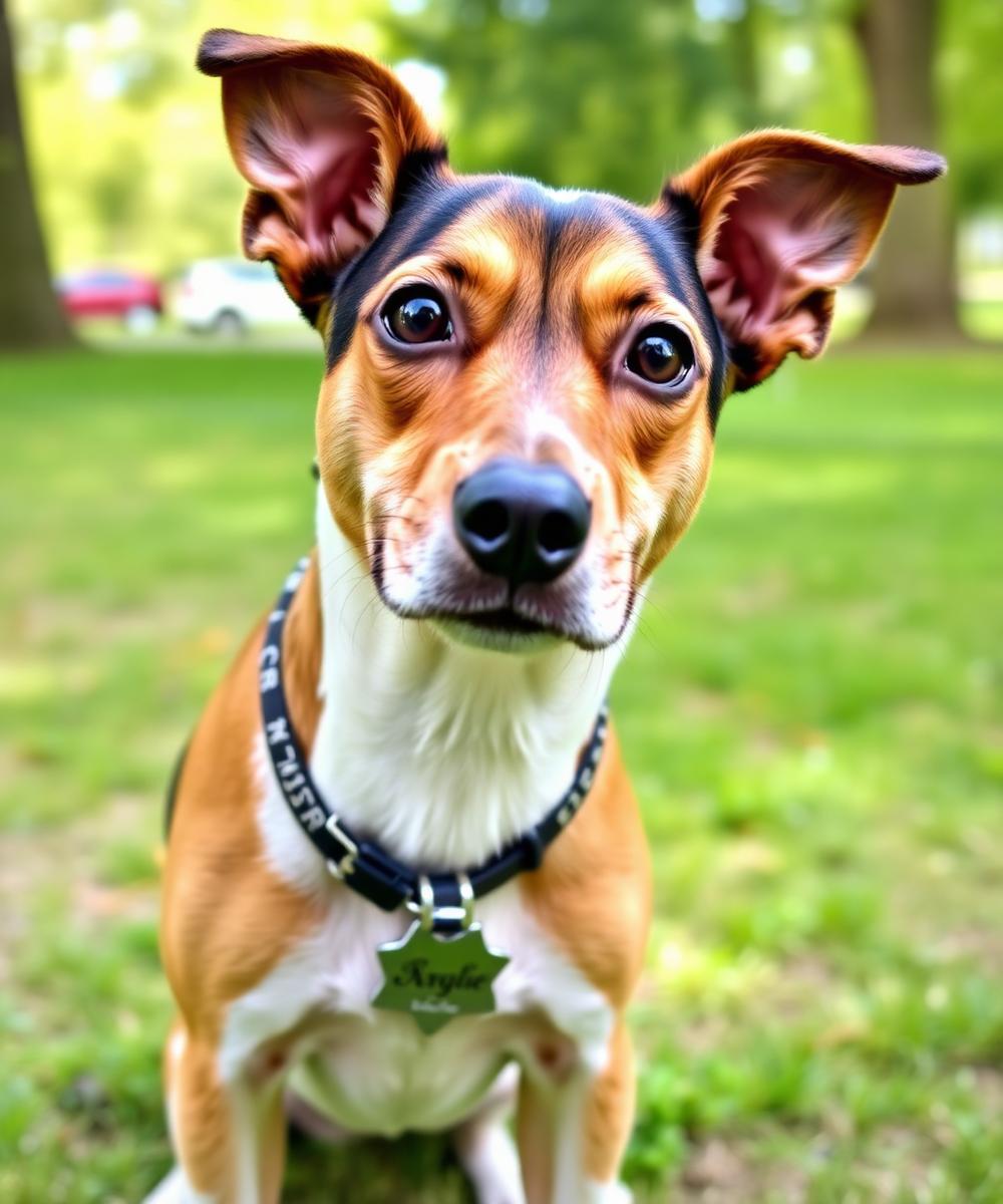Happy pet wearing a name tag